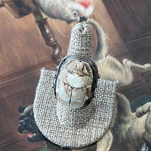 Sterling Silver Egyptian Faience Scarab Ring with Rope Detail US size 8.5